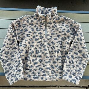 Abercrombie Leopard Quarter Zip Sherpa